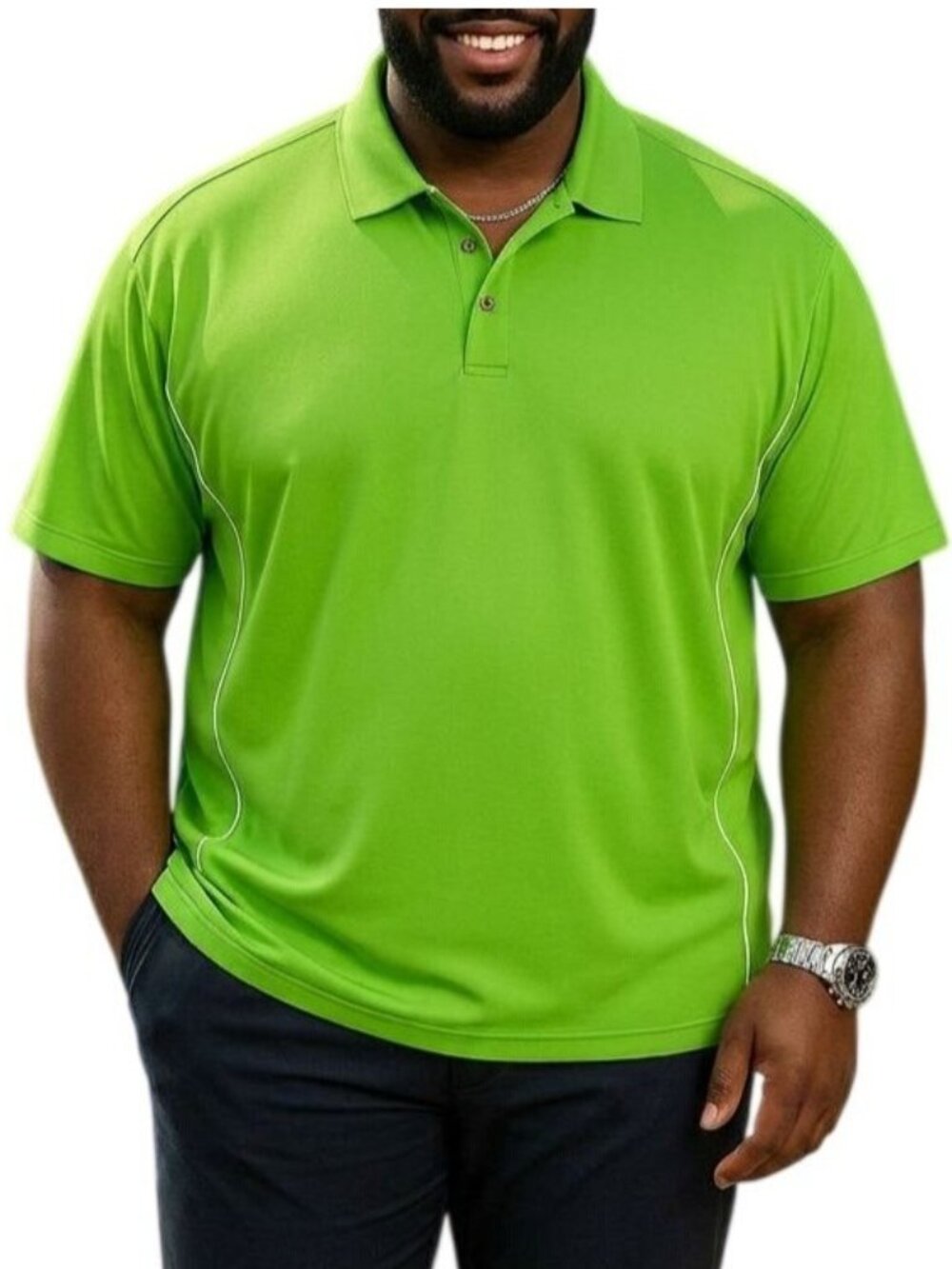 Grand Slam Mens Size XXL Polo Shirt Short Sleeve Green White Piping Top